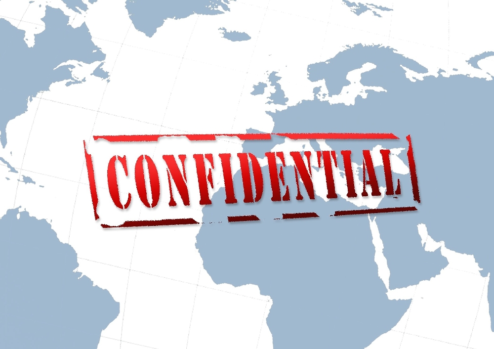 confidential stamp on world map