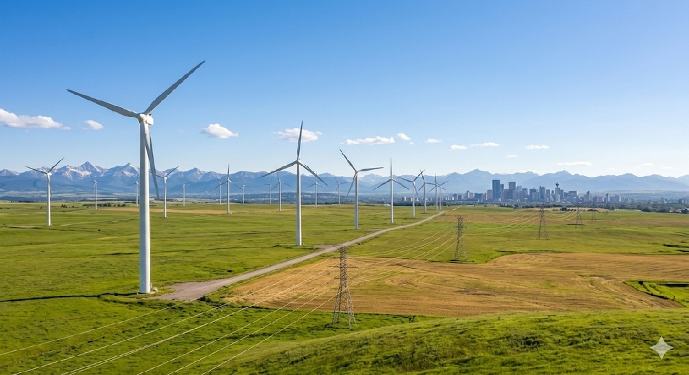 AI-created image of windmills generating power