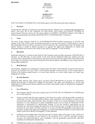 Picture of Minnesota Commercial Sublease Agreement