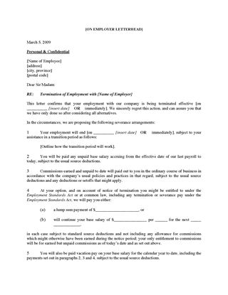 Picture of Employee Termination Letter for Cause | Canada