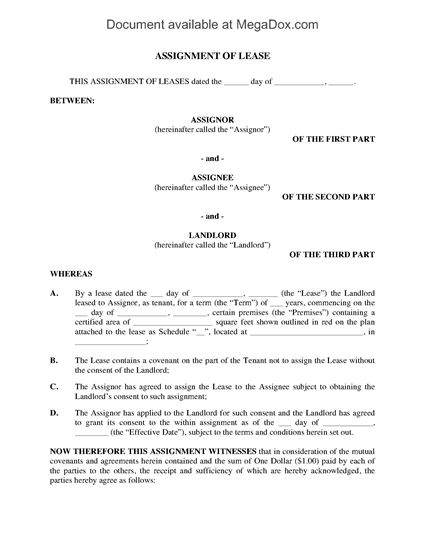 assignment of lease in ontario