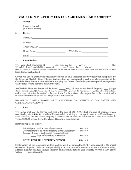 Picture of Massachusetts Vacation Property Rental Agreement