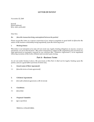Picture of Letter of Intent Template | Australia
