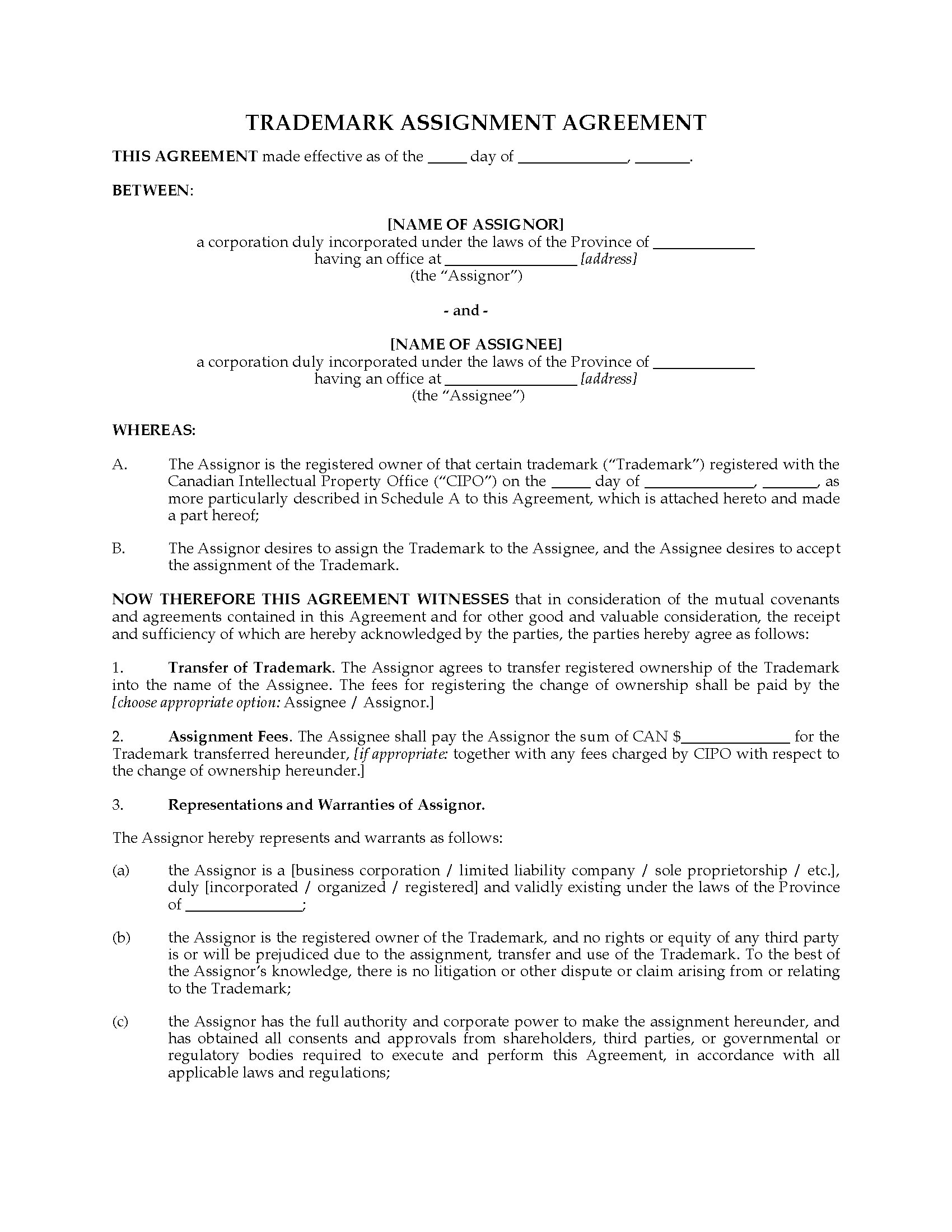 assignment agreement canada