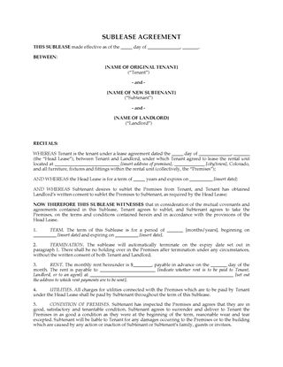 Picture of Colorado Residential Sublease Agreement