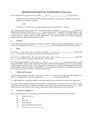 Picture of Oregon Residential Rental Agreement for Periodic Tenancy