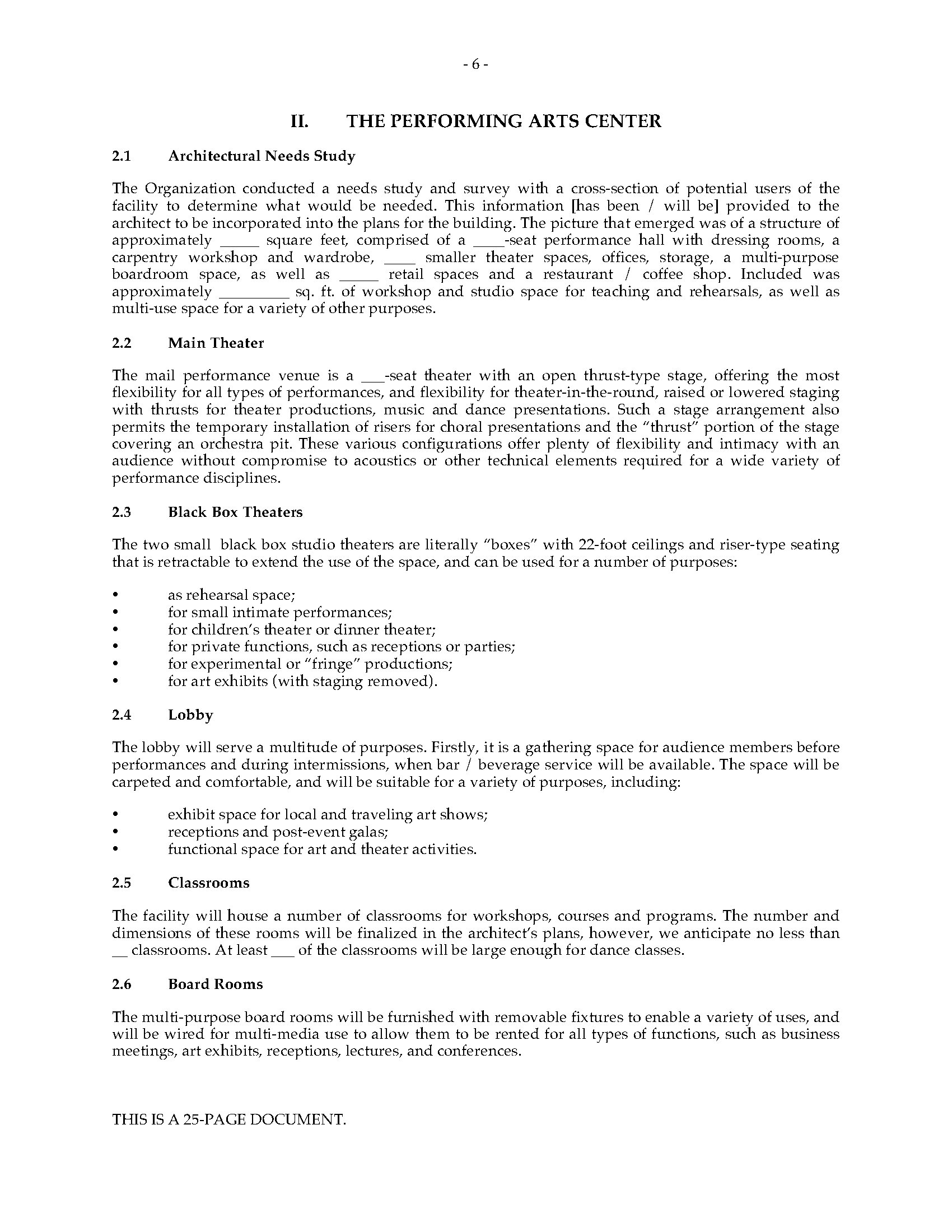 performing arts business plan template