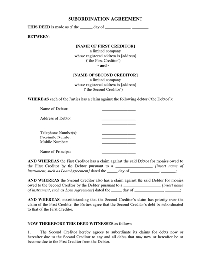 Picture of Subordination Agreement | UK