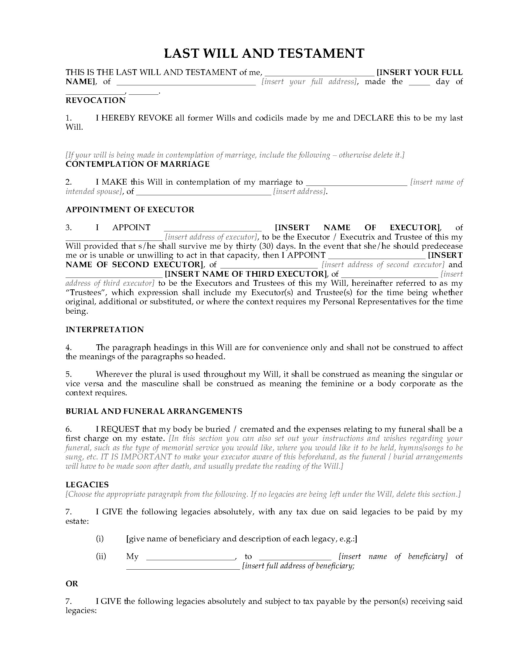 United Kingdom Legal Will Kit | Legal Forms and Business Templates ...