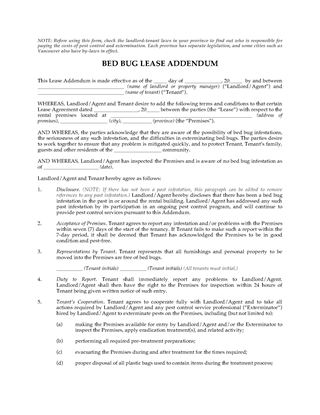 Picture of Bed Bug Lease Addendum Forms | Canada