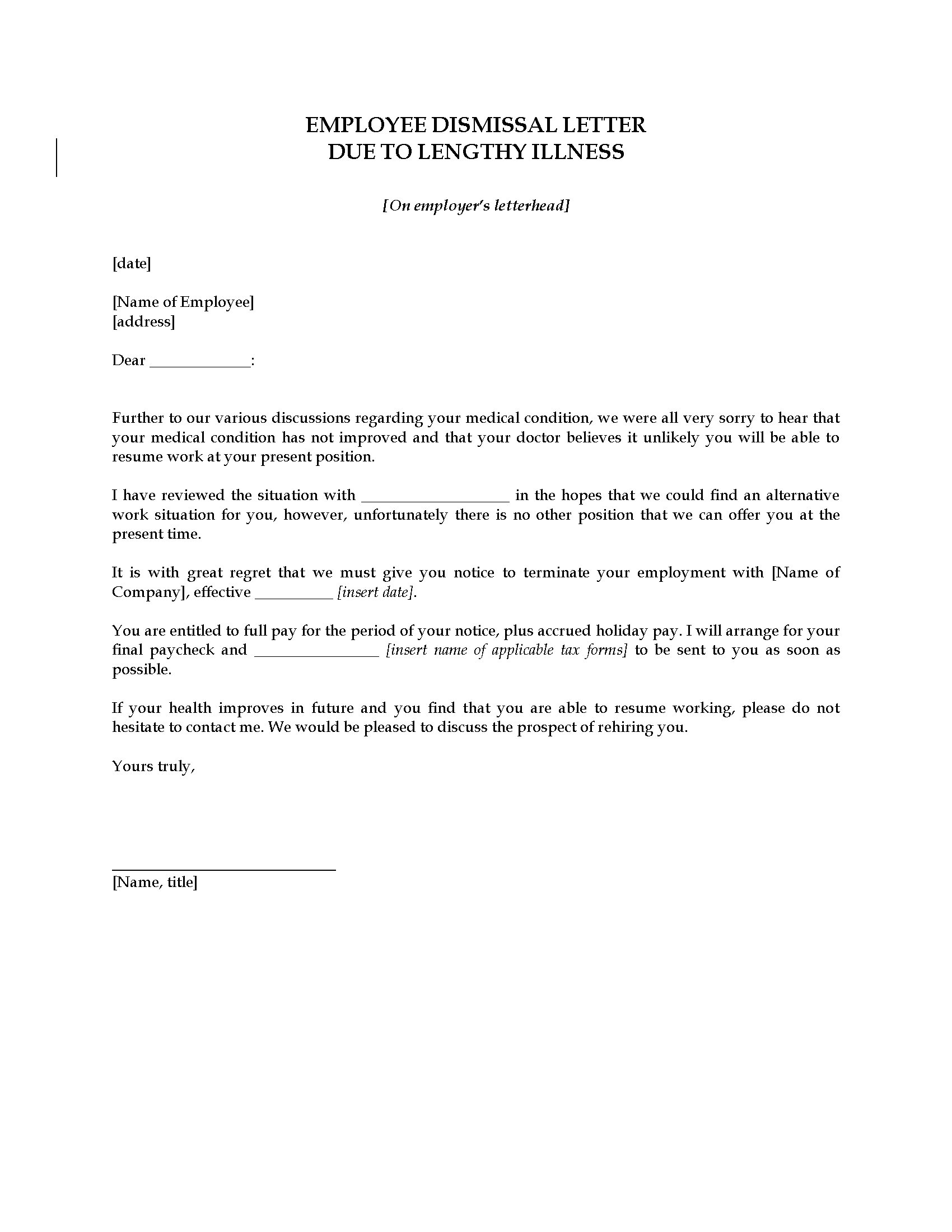 Employee Termination Letter Due to Lengthy Illness  Legal 