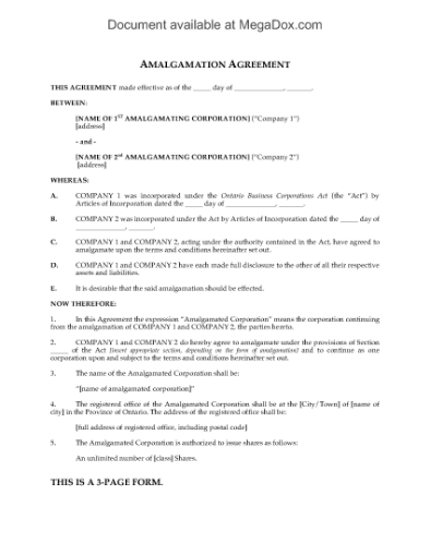 Picture of Ontario Amalgamation Agreement