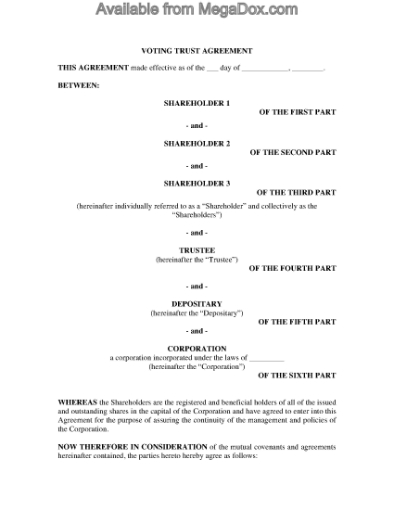 Picture of Voting Trust Agreement for Shares