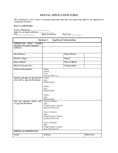 Picture of Louisiana Rental Application Form