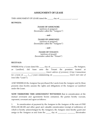 Picture of Connecticut Assignment of Lease by Landlord