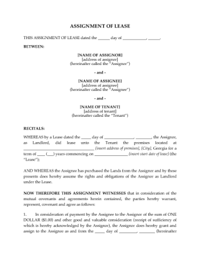 Picture of Georgia Assignment of Lease by Landlord