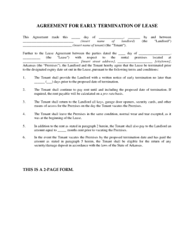 Picture of Arkansas Agreement to Terminate Lease Early