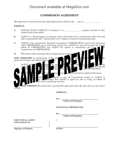 Picture of Insurance Agent Commission Agreement | Canada