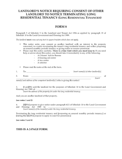 Picture of Notice Requiring Consent to Terminate Long Tenancy | UK