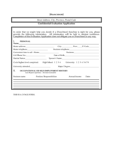 Picture of Franchisee Evaluation and Application Form | Canada