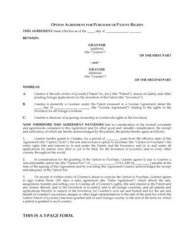 Picture of Option Agreement to Purchase Patent Rights