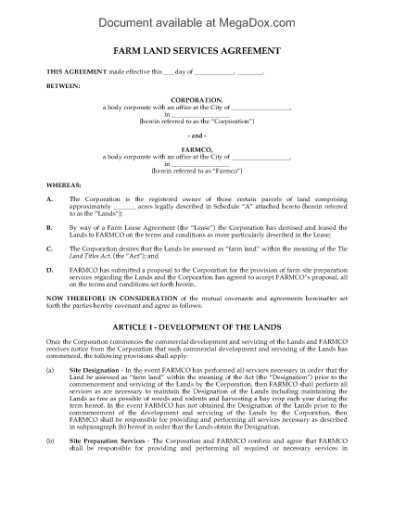 Picture of Alberta Farm Land Services Agreement