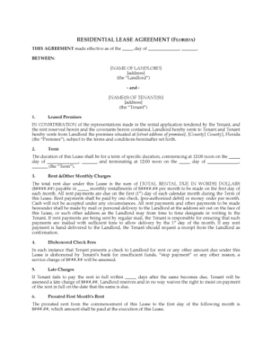 Picture of Florida Fixed Term Residential Lease Agreement