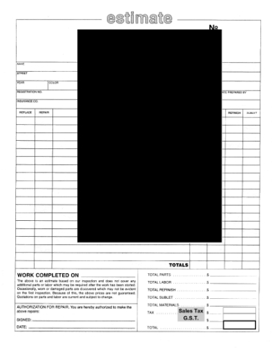 Picture of Vehicle Repair Estimate Form