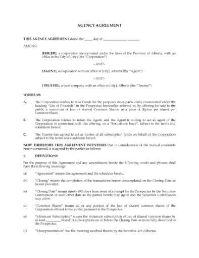 Picture of Alberta Agency and Trustee Agreement