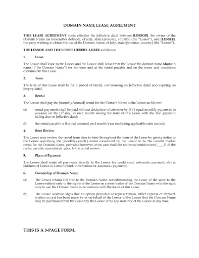 Picture of Domain Name Lease Agreement