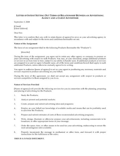 Picture of Letter of Intent to Hire Advertising Agency