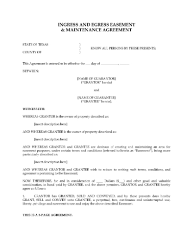 Picture of Texas Easement and Maintenance Agreement