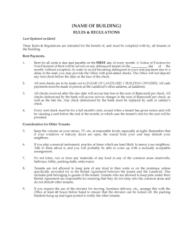 Picture of Apartment Building Rules and Regulations