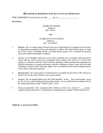 Picture of Retainer Agreement for Accounting Services