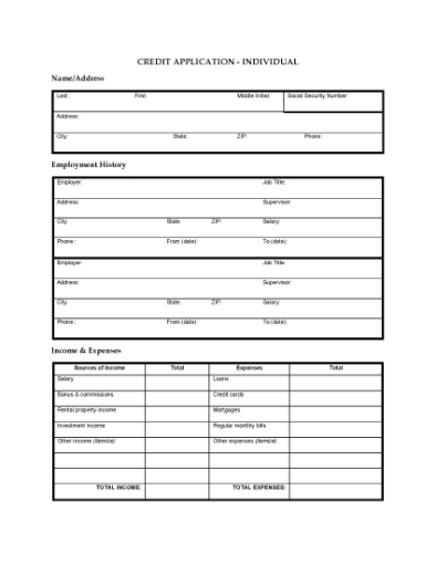 Picture of Credit Application Package for Personal Accounts