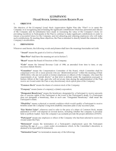 Picture of Stock Appreciation Rights Plan for Employees and Officers | USA