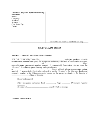 Picture of Georgia Quitclaim Deed