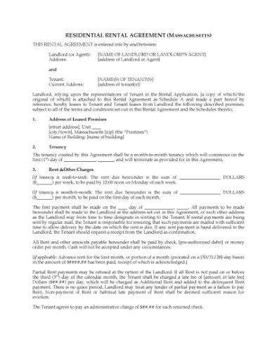 Picture of Massachusetts Rental Agreement for Residential Premises