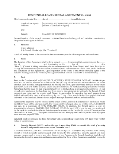 Picture of Alaska Fixed Term Residential Lease Agreement