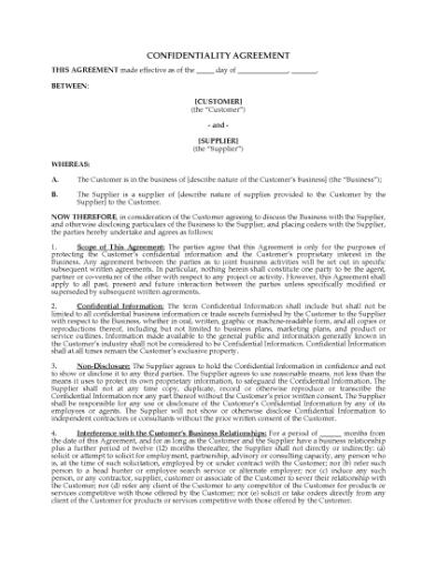 Picture of Supplier Confidentiality Agreement