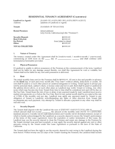 Picture of California Residential Tenancy Agreement