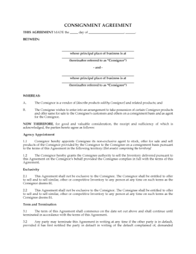 Picture of Ontario Consignment Agreement for Sale of Products