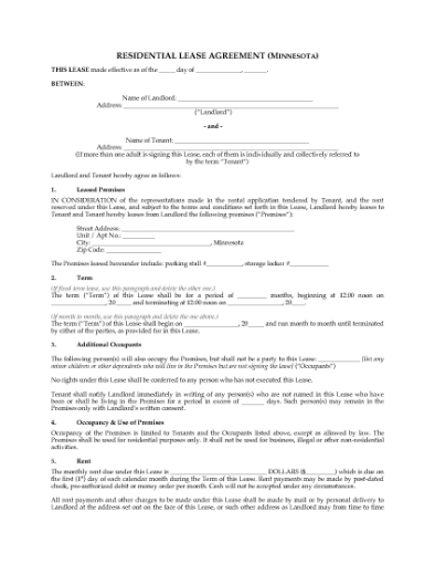 Picture of Minnesota Residential Lease Agreement