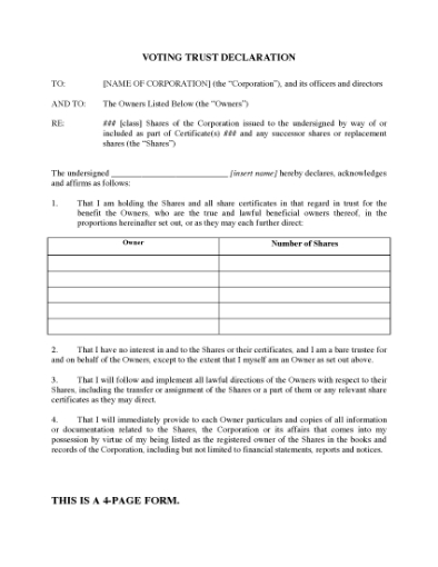 Picture of Voting Trust Declaration with Right of First Refusal