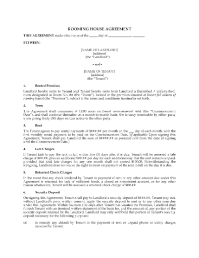 Picture of California Rooming House Rental Agreement