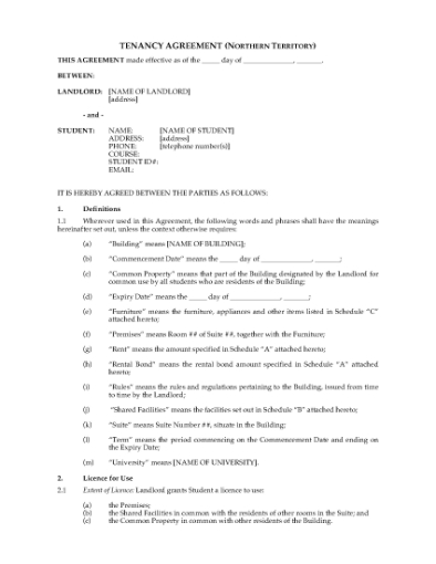 Picture of Northern Territory Dormitory Housing Tenancy Agreement