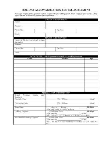 Picture of Ireland Holiday Accommodation Rental Agreement