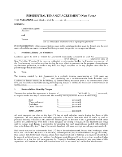 Picture of New York Apartment Rental Agreement