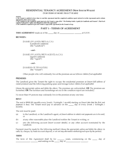 Picture of NSW Residential Tenancy Agreement (More than 3 Years)