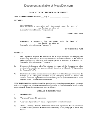 Picture of Support Services Management Agreement